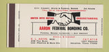 Matchbook Cover - Aaron Federal Bonding Houston TX SAMPLE 30 Strike