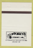 Matchbook Cover - Porky's Restaurant Pub Wilmington DE 40 Strike