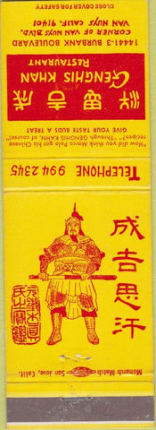 Matchbook Cover - Genghis Khan Restaurant Van Nuys CA Chinese food