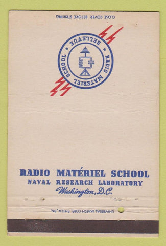Matchbook Cover - Radio Material School Naval Research Washington DC 40 Strike