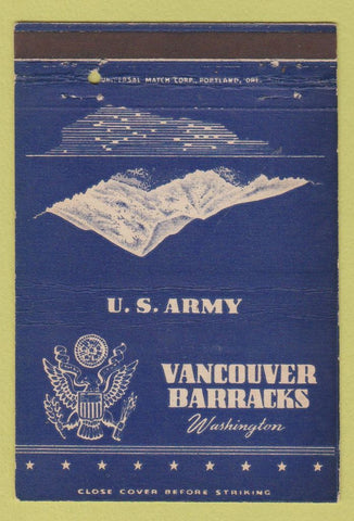 Matchbook Cover - US Army Vancouver WA Barracks postcard 40 Strike