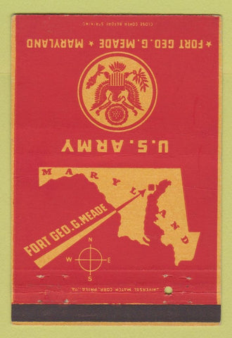Matchbook Cover - US Army Fort Geo Meade MD postcard WORN BACK 40 Strike