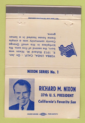 Matchbook Cover - Richard Dick Nixon President RMS Match #1 WORN 40 Strike