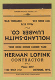 Matchbook Cover Holland Smith Lumber Cheyenne WY Herman Lofink ORANGE 40 Strike