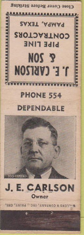 Matchbook Cover - JE Carlson  and  Son Pipe Line Contractors Pampa TX