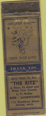 Matchbook Cover - The Ritz Adrian MI WEAR