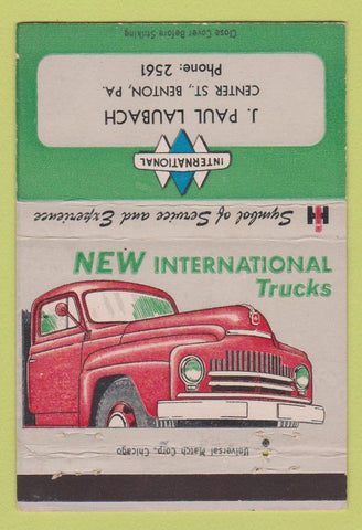 Matchbook Cover - International Harvester Trucks Benton PA Laubach 40 Strike