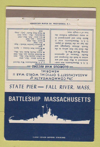 Matchbook Cover - Battleship Massachusetts Fall River MA WEAR 40 Strike
