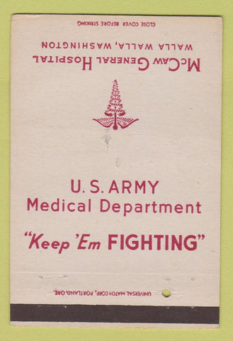 Matchbook Cover McCaw General Hospital Walla Walla WA Army WWII  WORN 40 Strike