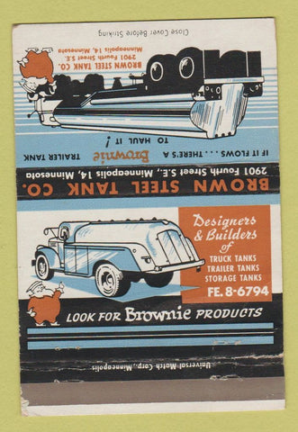 Matchbook Cover Brown Steel Tank Minneapolis MN trailer trucking WEAR 40 Strike