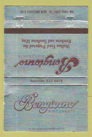 Matchbook Cover - Bongionno Ristorante Italian St Louis Park MN WEAR 40 Strike