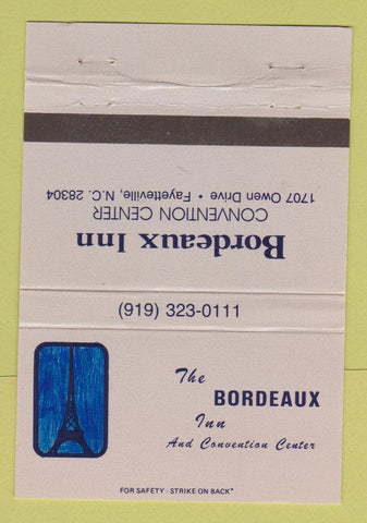 Matchbook Cover - The Bordeaux Inn Convention Center Fayetteville NC 40 Strike