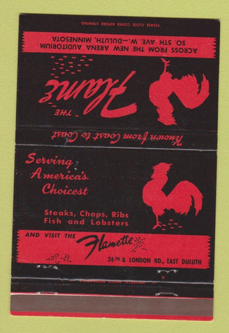 Matchbook Cover - The Flame Restaurant Duluth MN 40 Strike