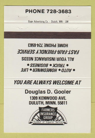 Matchbook Cover - Farmers Insurance Group Douglas Gooler Duluth MN 40 Strike