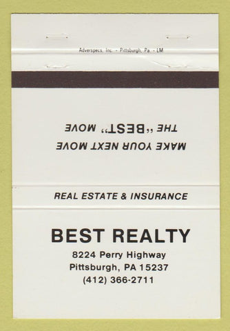 Matchbook Cover - Best Realty real estate Pittsburgh PA insurance 40 Strike
