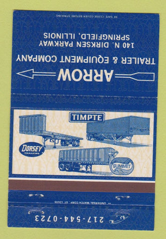 Matchbook Cover Arrow Trailer Equipment trucking Springfield IL Timpte 40 Strike