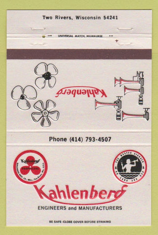 Matchbook Cover - Kahlenberg Engineers Horns Propellers Two Rivers WI 40 Strike