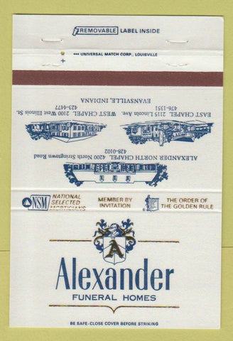 Matchbook Cover - Alexander Funeral Homes Evansville IN 40 Strike