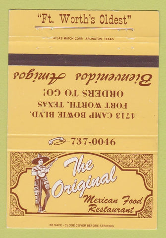 Matchbook Cover - Original Mexican Restaurant Fort Worth TX 40 Strike