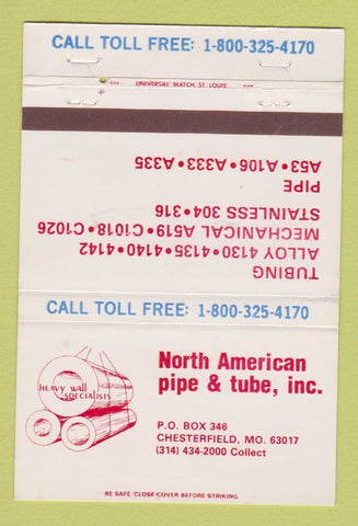 Matchbook Cover - North American Pipe & Tube Chesterfield MO 40 Strike