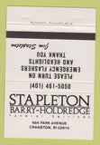 Matchbook Cover - Stapleton Barry Holdredge Funeral Cranston RI 40 Strike