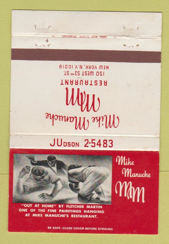 Matchbook Cover - Mike Manuche Restaurant New York City baseball WEAR 40 Strike