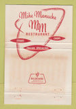 Matchbook Cover - Mike Manuche Restaurant New York City baseball WEAR 40 Strike