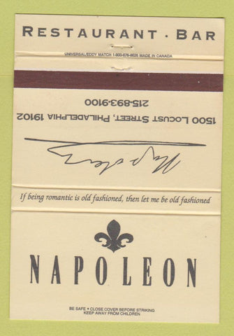 Matchbook Cover - Napoleon Restaurant Bar Philadelphia PA 40 Strike