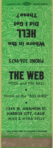 Matchbook Cover - The Web Billiards Pin Ball Harbor City CA WEAR green