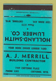 Matchbook Cover - Holland Smith Lumber AJ Merrill Cheyenne WY TEAL 40 Strike