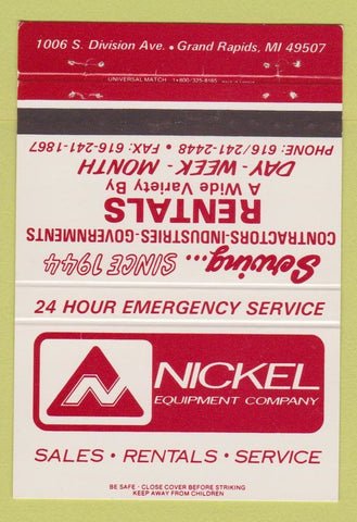 Matchbook Cover - Nickel Equipment Rentals Grand Rapids MI 40 Strike