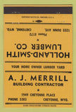 Matchbook Cover - Holland Smith Lumber AJ Merrill Cheyenne WY ORANGE 40 Strike
