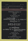 Matchbook Cover - Wolf & Bartholomew Insurance North Tonawanda NY 40 Strike
