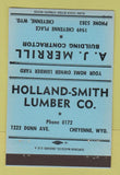 Matchbook Cover - Holland Smith Lumber AJ Merrill Cheyenne WY BLUE 40 Strike