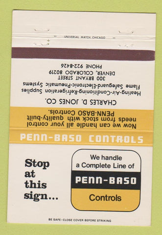 Matchbook Cover - Penn Baso Controls Charles Jones Denver Colorado 40 Strike