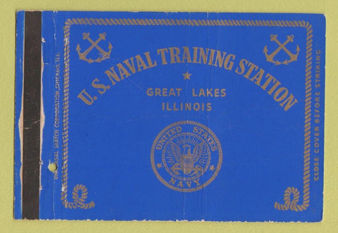 Matchbook Cover US Naval Training Station Great Lakes IL WORN postcard 40 Strike