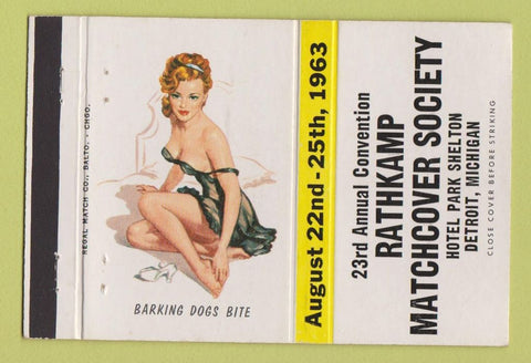 Matchbook Cover RMS Convention 1963 Detroit MI pinup Barking Dogs Bite 40 Strike