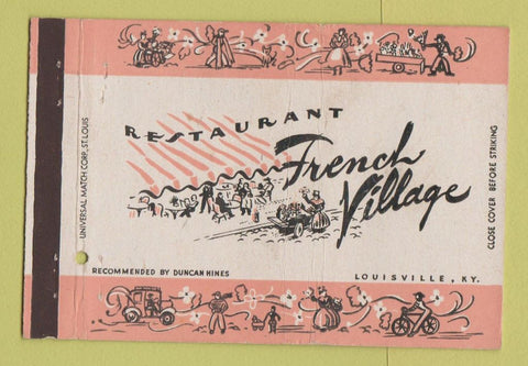 Matchbook Cover - Restaurant French Village Louisville KY Full Length 40 Strike