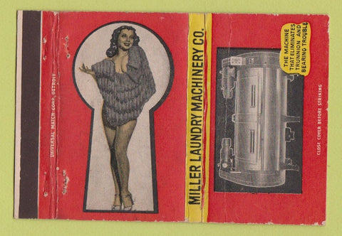 Matchbook Cover - Miller Laundry Machinery Detroit MI girlie WEAR 40 Strike