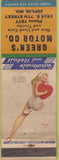 Matchbook Cover - Green's Motor Co Joplin MO Pinup WORN