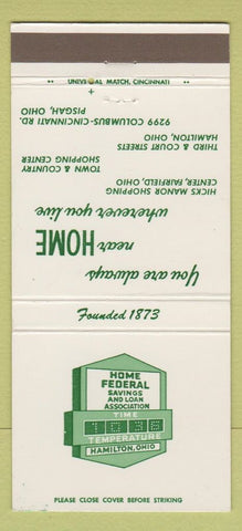 Matchbook Cover - Home Federal Savings and Loan Hamilton OH 30 Strike