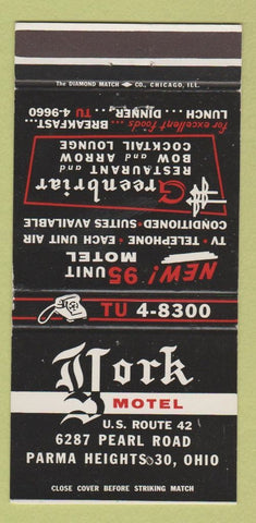 Matchbook Cover - York Motel Parma Heights OH 30 Strike
