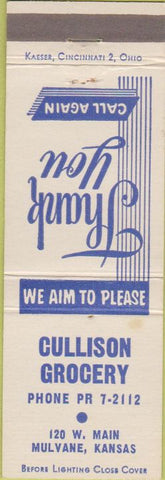 Matchbook Cover - Gullison Grocery Mulvane KS
