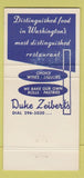 Matchbook Cover - Duke Zeibert's Restaurant Washington DC 30 Strike
