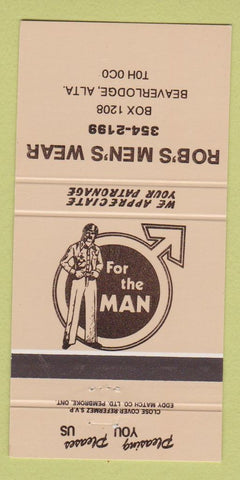 Matchbook Cover - Rob's Men's Clothes Beaverlodge AB 30 Strike