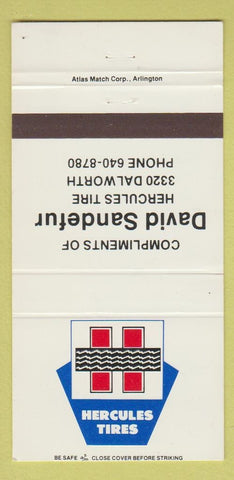 Matchbook Cover - Hercules Tires David Sandefur Arlington TX 30 Strike