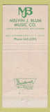 Matchbook Cover - Melvin Blum Music Coin-Op Juke Box Bay City TX WORN 30 Strike
