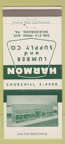 Matchbook Cover - Harmon Lumber and Supply Wilkinsburg PA 30 Strike