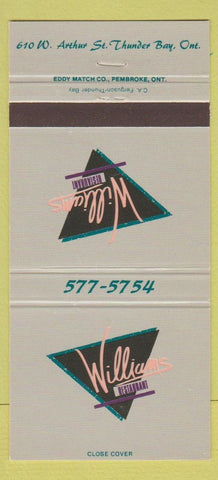 Matchbook Cover - Williams Restaurant Thunder Bay ON 30 Strike