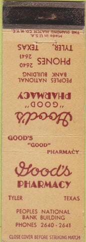 Matchbook Cover - Good's Pharmacy Tyler TX WEAR